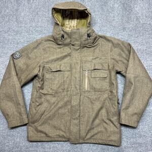 Sims Jacket Mens Large Brown Hooded Insulated Ski Parka Full Zip Tweed